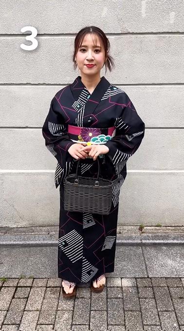 ③大人っぽさと可愛さのあるスクエアコーデの浴衣と半幅帯
